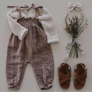 Jamie Kay Organic Cotton Muslin Playsuit Tie Strap Smocked Light Purple 3-6 M